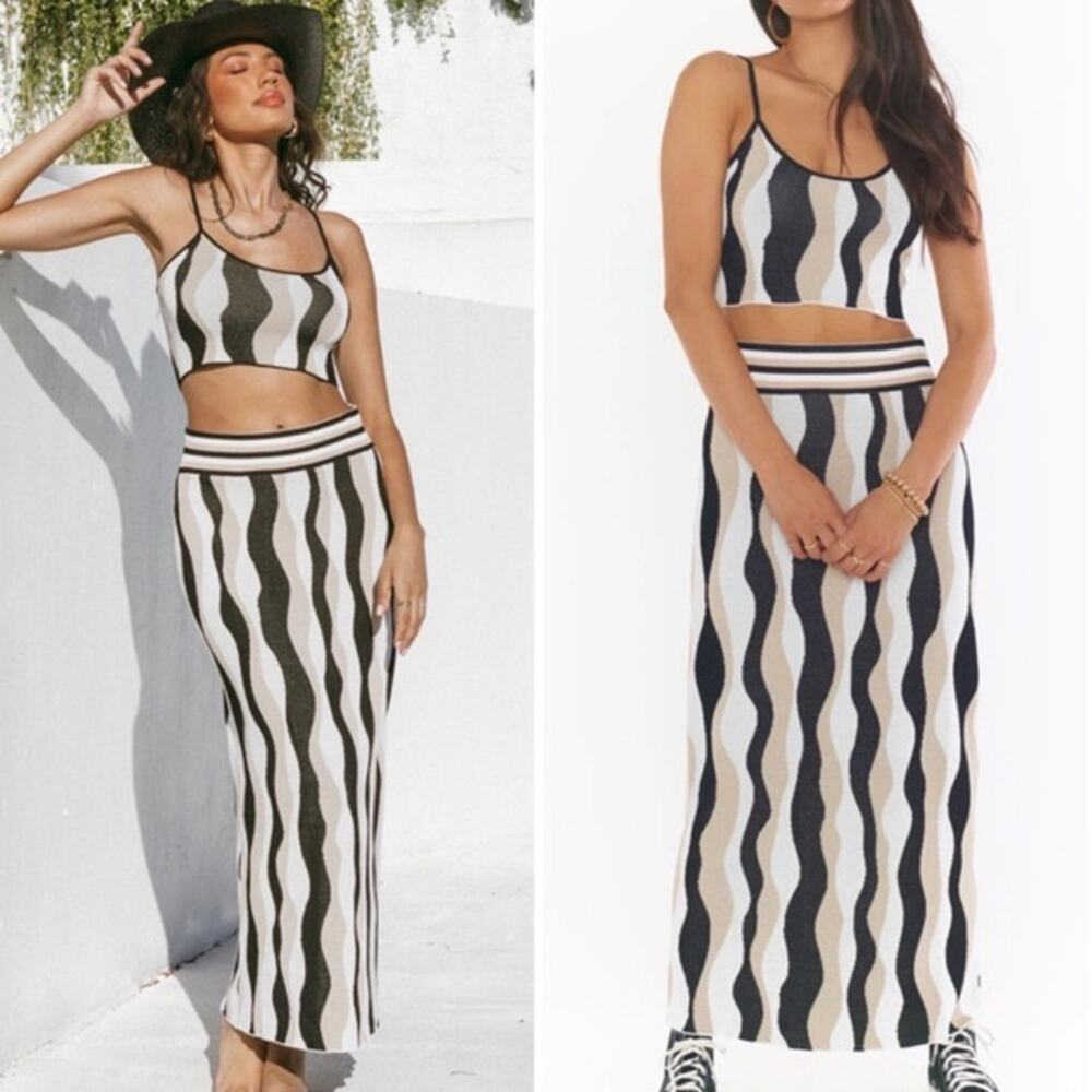 Show Me Your Mumu (M) Coolidge Abstract Neutral Stripe Two Piece Skirt/Tank Set